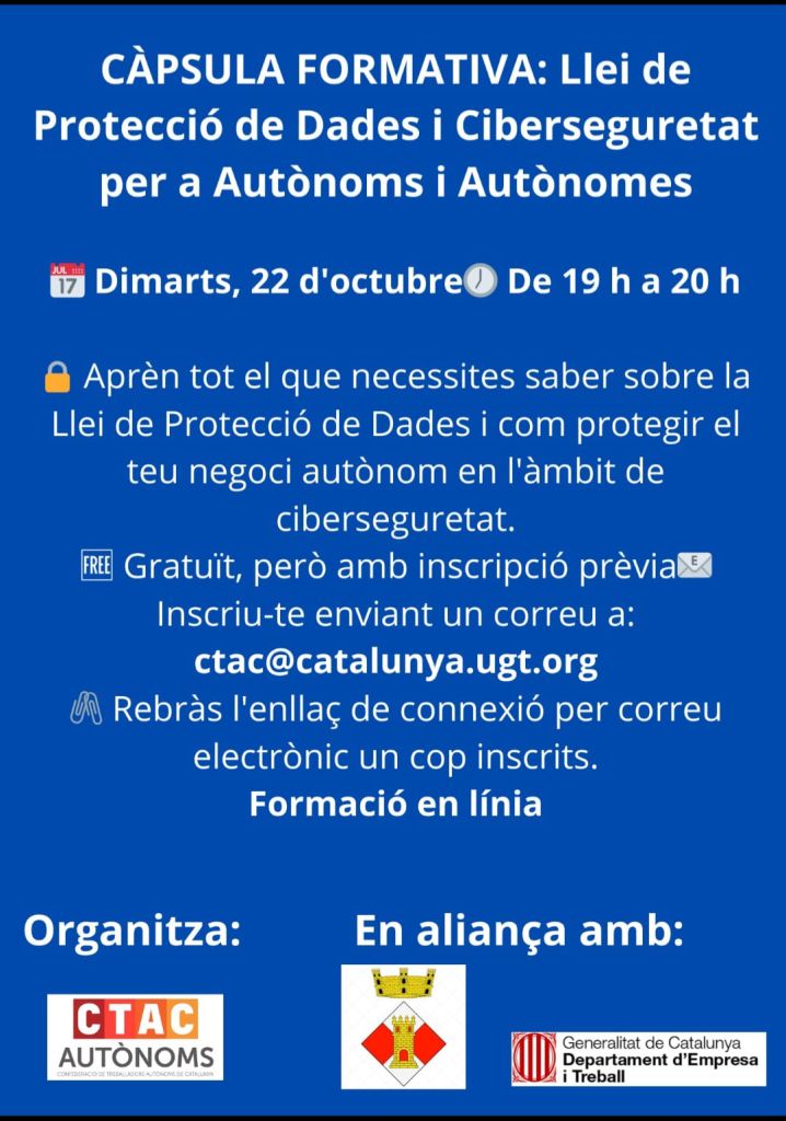 Càpsula Formativa: Llei de Protecció de Dades i Ciberseguretat per a Autònoms i Autònomes